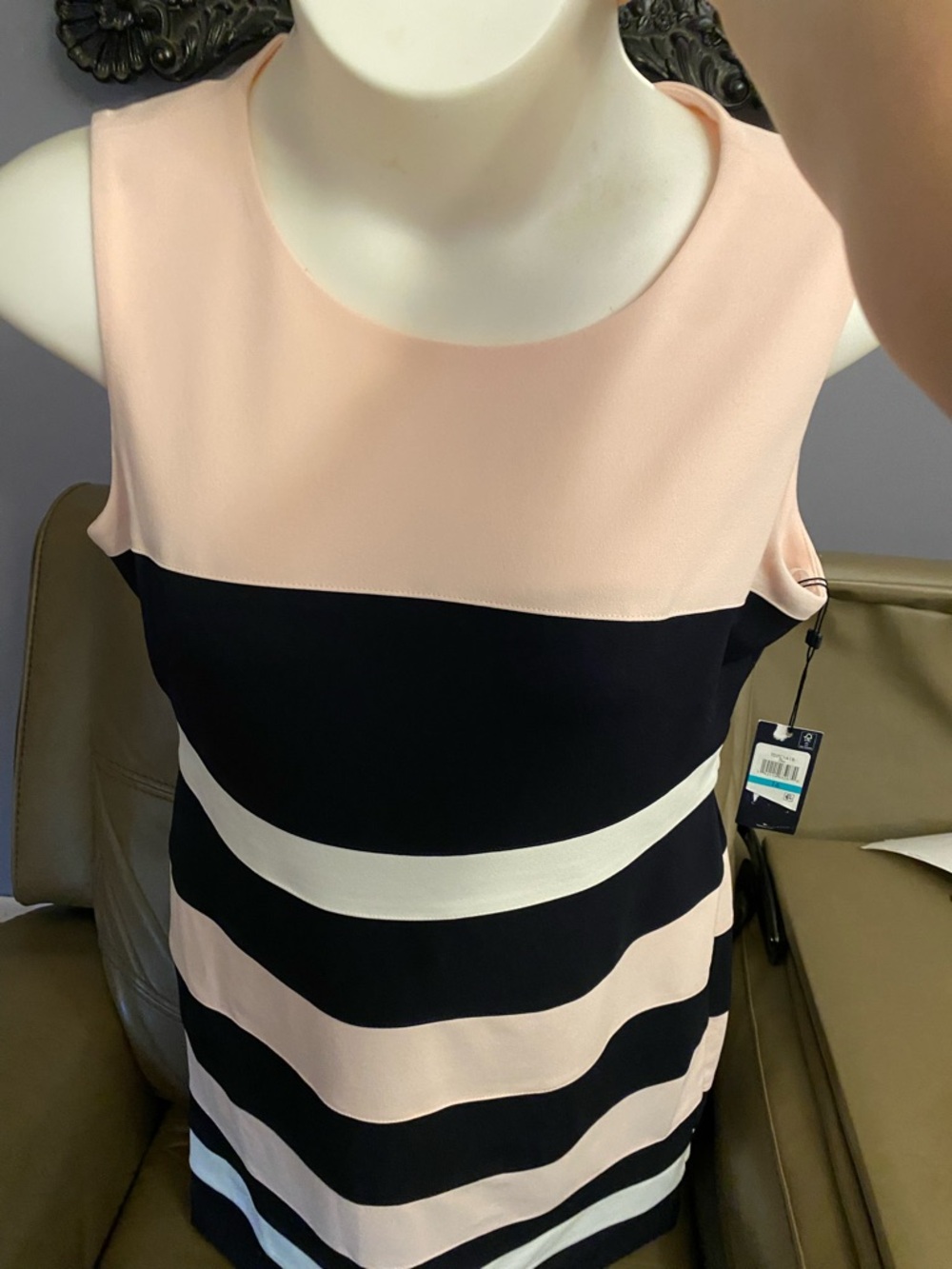 NEW! Sleeveless Colorblock Stripe Dress - Navy, Pink & White Size 16 Sleeveless